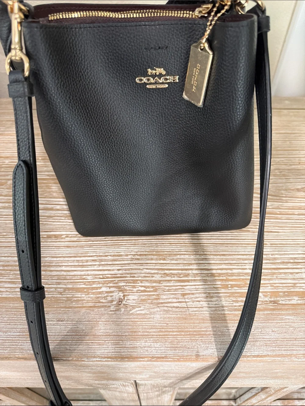 Coach Black Pebbled Leather Bucket Crossbody with Gold Hardware - Picture 1 of 4